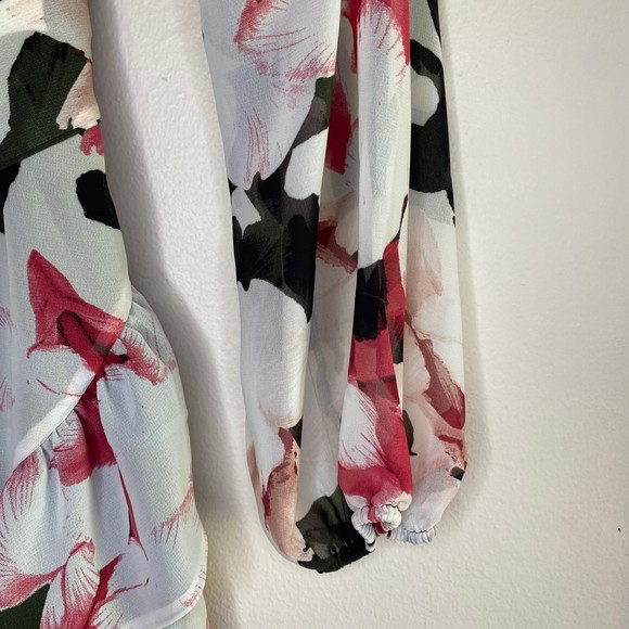 1 STATE woman's size 4 Moonlit Petals floral ruffle sheer long sleeve mini dress - Picture 8 of 15